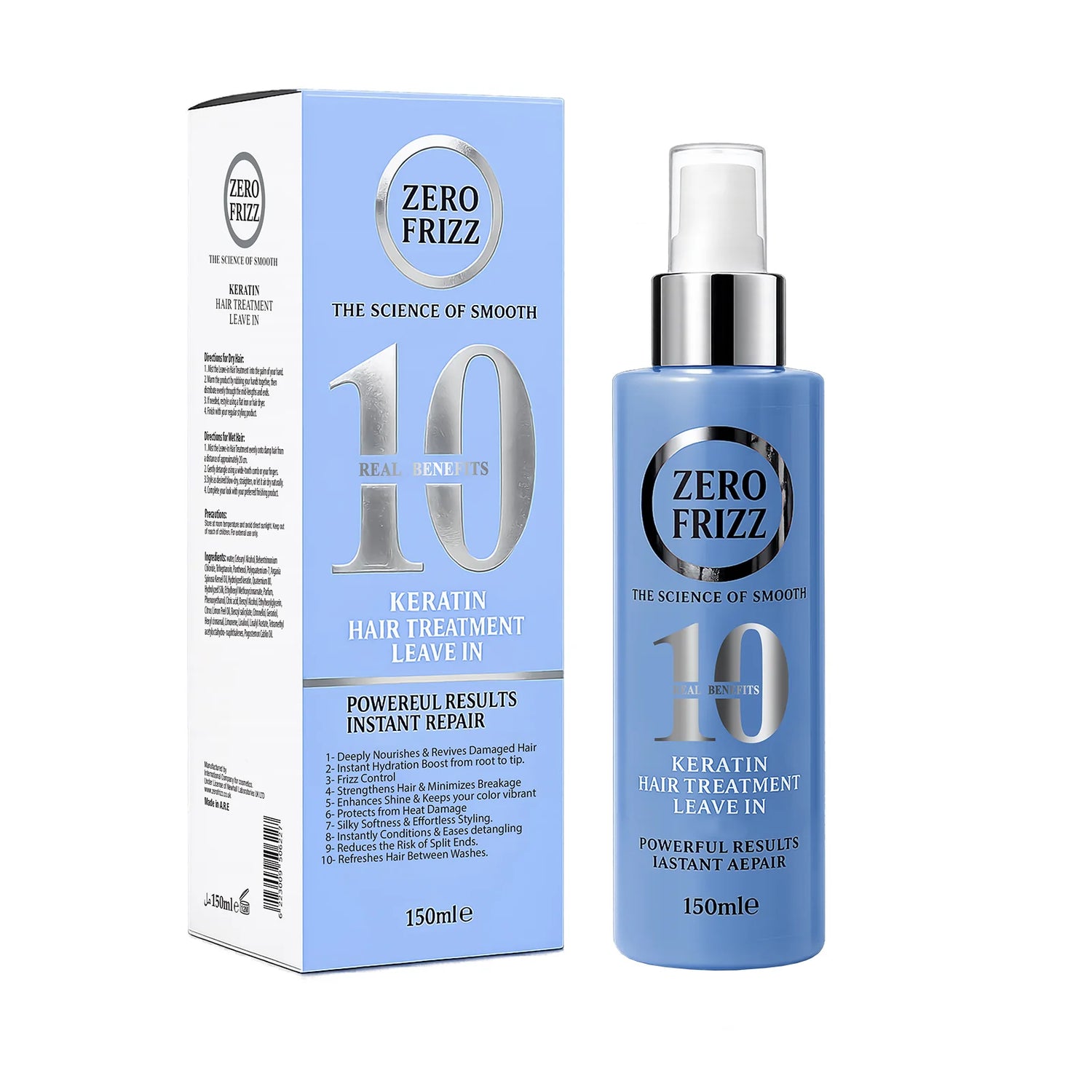 Zero Frizz - 10 Real Benefits Keratin Leave In For Damaged Hair 150ml