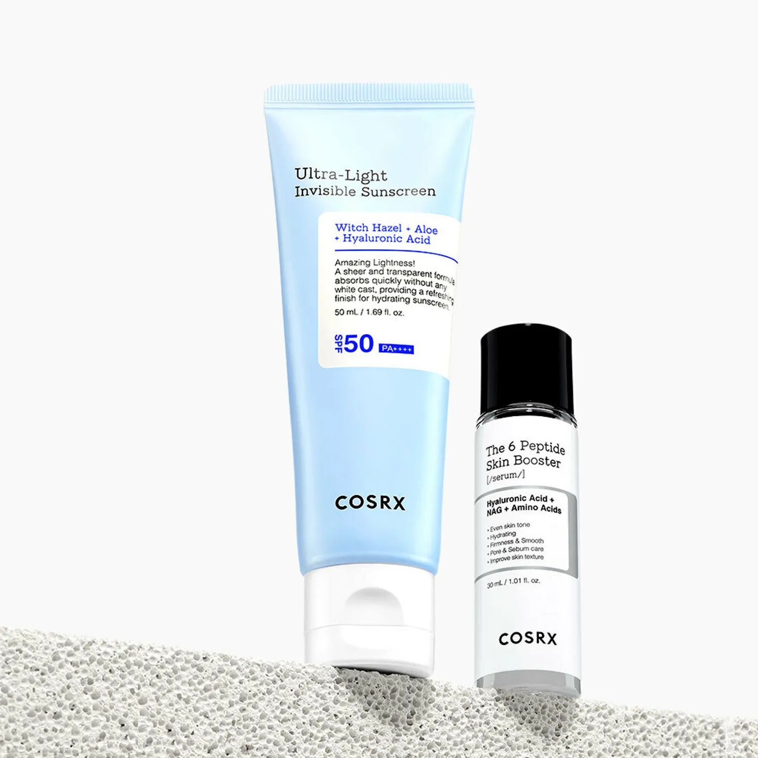 COSRX - Ultra-Light Invisible Sunscreen 50ml + Peptide Serum 30ml Set